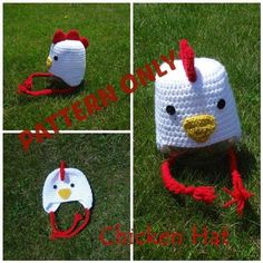 Chicken Hat Crochet PATTERN Chicken Hat Crochet Pattern, Childrens Crochet Hats, Chicken Hats, Easter Costume, Beanie Hat Pattern, Hat Crochet Pattern, Crochet Snowman, Snowman Hat, Bonnet Crochet