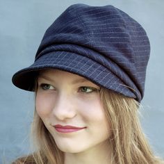 Lightweight cotton pinstripe newsboy cap, suitable for men or women, made of exquisite Italian velvet gaberdine.  This Newsboy cap has slightly more volume and a wider brim than my ZUTjean style making it good for tucking in long hair. The most striking feature is the swirled crown pattern, please use the zoom feature to get a better look.  Cool, lightweight and stylish, the perfect thing for travelling or to keep in your bag- just in case.  The crown seams are top stitched for structure and sha Hat French, Designer Caps, Crown Pattern, Unique Hats, French Fabric, Newsboy Cap, Handmade Hat, Pinafore Dress, Style Expert