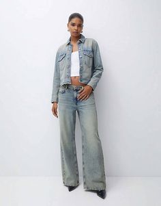 Pull&Bear oversized baggy low waist jeans in washed blue | ASOS Cropped Dark Wash Flare Jeans With Pockets, Cropped Denim Flare Jeans With Pockets, Cropped Washed Blue Denim Jeans, Blue Cropped Jeans With Pockets, Cropped Blue Jeans With Pockets, Cropped Denim Blue Jeans With Pockets, Faded Flare Jeans With Pockets For Fall, Fall Faded Flare Jeans With Pockets, Baggy Low Waist Jeans