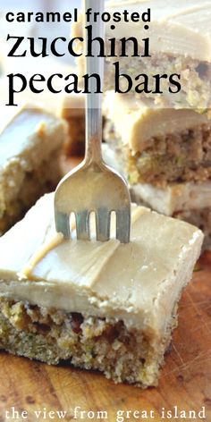 caramel frosted zucchini bar with fork Zucchini Pumpkin Bars, Zucchini Bread With Frosting, Dessert Without Chocolate, Recipes To Take To A Potluck, Giant Zucchini Recipes, Worlds Best Zucchini Bread, Pizzazz Recipes, Gluten Free Recipes For Dessert, Zucchini Keto Recipes