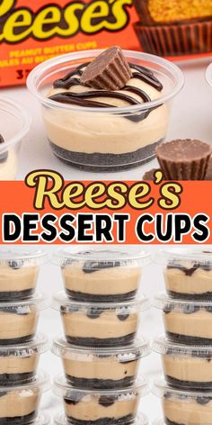 reese's dessert cups are stacked on top of each other and ready to be eaten