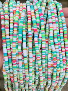 4mm vinyl heishi beads, multicolored beads, polymer clay beads, African vinyl beads, 350-400 beads p Beads Polymer Clay, Flat Beads, Pretty Beads, Types Of Gemstones, Heishi Beads, Polymer Clay Beads, Agate Beads, Teal Colors, Summer Jewelry