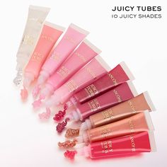 Juicy Tubes shiny lip gloss with ultra-high shine and 4-hours of lasting hydration. You asked, we listened. The original & iconic Juicy Tubes are back! WHAT IT DOES Press. Shine. Repeat. Every press of the tube tip applicator delivers ultra-glossy shine and the perfect amount of sticky texture you’ll want to apply on repeat. Juicy Tubes shiny lip gloss leaves lips feeling lusciously juicy and cushioned with 4-hours of lasting hydration. Discover our cult favorites in yummy flavors and 3 finishes. The glossier, the better! | Lancôme Juicy Tubes Lip Gloss | Shade: 09 Hallucination (Sparkle) | Wedding Makeup Makeup Products Lip Gloss, Lancome Juicy Tubes Aesthetic, Lipgloss Tubes Design, Pink Lip Gloss For Dark Skin, Lancome Lip Gloss, Barbie Lip Gloss, Vs Lip Gloss, Lancome Juicy Tubes, Tube Lip Gloss