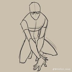 a drawing of a man kneeling down with his hands on the ground