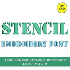 stencil embroidery font that is green and blue