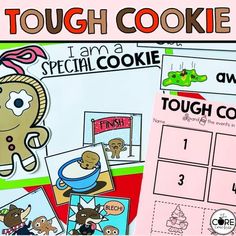 a close up of two pictures of cookies with the words tough cookie on them