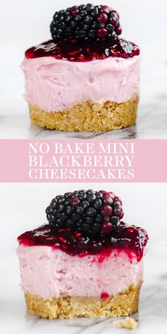 no bake mini blackberry cheesecakes with berries on top