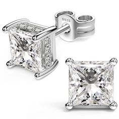 PRICES MAY VARY. 💎Stud Earrings Material💎 18k white gold plated princess cut 925 sterling silver fake diamond CZ stud earrings, nickel-free, and lead-free hypoallergenic earrings. The best choice for sensitive ears. 💎Stud Earrings Size💎 5mm (1.0ct), 6mm (1.5ct), 7mm (2.0ct), Post length: 11mm / 0.43inch. Sterling silver stud earrings will always be sparkly and never tarnish. perfect size as stud earrings for both women and men, perfect for those who have multiple piercings. 💎Diamond Highlig Princess Cut Sterling Silver Earrings, Silver Cubic Zirconia Princess Cut Diamond Earrings, Silver Princess Cut Cubic Zirconia Earrings, Silver Princess Cut Earrings With Prong Setting, Princess Cut Cubic Zirconia Diamond Earrings In Silver, Silver Princess Cut Earrings For Gift, Diamond White Princess Cut Earrings As Gift, White Princess Cut Cubic Zirconia Earrings, Highlight Design