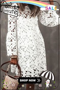 Fashion Solid Lace O Neck Lace Dress Dresses Mini Dress 2022, Long Sleeve Party Dress, Party Dress For Women, Lace Party Dresses, Party Dress Long Sleeve, Lace Long Sleeve, Mini Dress Casual, Neck Lace, Long Sleeve Mini