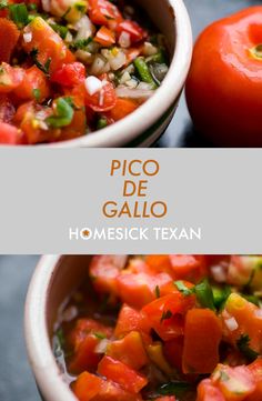 pico de gallo salsa in a white bowl next to an orange tomato