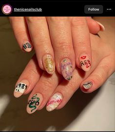 Senior Year Nails Ideas, 1989 Nails Design, Taylor Swift Nail Ideas Eras, Short Eras Tour Nails, Taylor Swift Nails Eras Tour, Taylor Swift Debut Nails, Taylor Swift Era Nails, Taylor Swift Themed Nails, Ts Nails