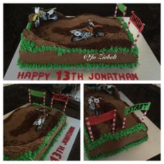 this is a birthday cake with dirt bikes on it