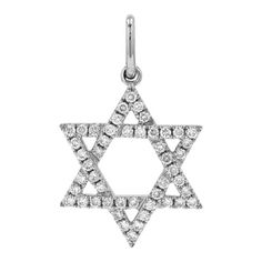 Inspire your faith with this elegant 14K gold diamond Star of David necklace charm. The large size is sure to sparkle with a radiant shine, perfect for expressing your faith with timeless style. The six sided figure symbolizes protection from all six directions: north, south, east, west, up, and down with the middle - the hexagram - providing the spiritual dimension. Enhancer clasp included. Chain sold separately. Item Information Metal: 14k Gold Weight: 2.3g Dimensions: 16.5x19mm Diamond Inform North South East West, Star Of David Necklace, Spiritual Dimensions, Double Earrings, Star Of David Pendant, Star Buttons, Star Chain, North South, Diamond Star