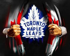 the toronto maple leafs logo with two hands holding it up to show off their team's colors