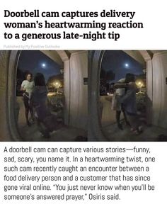 two women standing in front of mirrors with the caption dobbel can capture delivery woman's heartwarming reaction to a generous late - night trip