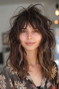 Choppy Brown Hair, Choppy Shag Haircut, Wispy Shag, Shag With Curtain Bangs, Wispy Curtain Bangs, Long Haircuts With Bangs, Short Haircuts With Bangs, Short Shag Haircuts, Layered Bob Haircuts