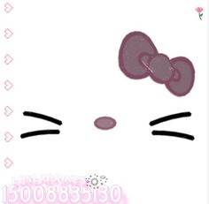 a close up of a hello kitty face on a white background with pink flowers and hearts