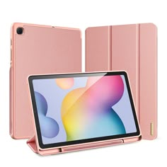 an ipad case that is open and showing the back side of it, with a pink cover