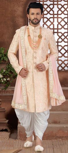 Pink and Majenta color Dhoti Sherwani in Art Silk fabric with Embroidered, Sequence, Thread work Dhoti Sherwani, Groom Dress Men, Sherwani Groom, Kids Blouse, Wedding Sherwani, Wedding Outfit Men, Handsome Groom, Wedding Dress Men