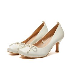 𝒜𝒷ℴ𝓊𝓉: Upper: Satin, Lining: Leather, Outsole: Rubber Each pair of shoes comes with a detachable satin ribbon. Heel Height: 2.6''/6.5cm ♡ 𝓼𝓲𝔃𝓲𝓷𝓰 ♡ US Size(default) 5 5.5 6 6.5 7 7.5 8 8.5 9 9.5 10 UK 3 3.5 4 4.5 5 5.5 6 6.5 7 7.5 8 EU 35-36 36-37 36-37 37-38 37-38 38-39 38-39 39-40 39-40 40-41 41-42 CM/JP 22 22.5 23 23.5 23.5 24 24.5 25 25 25.5 26 CN 34 35 36 37 37.5 38 39 39.5 40 41 42 White Wedding Shoes With Satin Bow And Round Toe, White High Heel Heels With Satin Bow, White High Heels With Satin Bow, White High Heel Wedding Shoes With Satin Bow, Cream Closed Toe Heels With Bow, White Synthetic Kitten Heels For Formal Occasions, White High Heel Heels With Ribbon, Formal White Synthetic Kitten Heels, White Closed Toe Wedding Shoes With Satin Bow