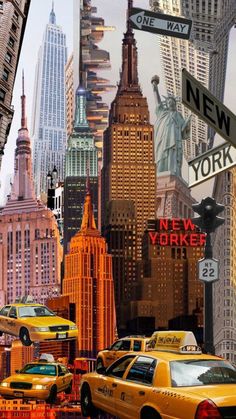 taxi cabs and new york city street signs