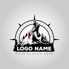 a mountain climber climbing up the side of a mountain logo