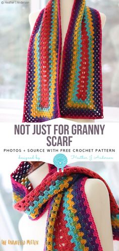 a crocheted scarf with the words not just for granny scarf on it