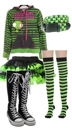 Green Scene Outfit, Scene Fits, Scene Emo Fashion, Scene Clothing, Scene Clothes, Silly Clothes, Scene Style, Emo Scene Hair, Scene Queen