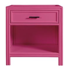 a pink nightstand with one drawer open