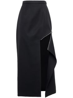 Cutout Skirt, Wool Midi Skirt, Alexander Mcqueen Clothing, Zipper Skirt, Pencil Skirt Black, Dolce E Gabbana, Skirt Design, Women Skirts Midi, Black Wool