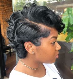 Feminine Curly Black Pixie Cut Black Pixie Cut, Black Pixie, Short Hair Styles African American, American Hairstyles, Hairstyle Trends, Hairstyle Look, Short Pixie Haircuts