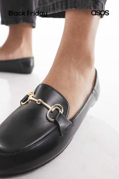 Shoes by Raid Your sole searching is over Slip-on style Gold-tone hardware Almond toe Flat sole Horsebit Loafers, Work Shoes, Black Fashion, Almond, Must Haves, Asos, Loafers, Slip On, Women Shoes