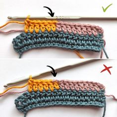 crochet stitches are being used to create the stitchs on the knitting project