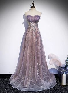 Light Purple Tulle with Lace A-line Floor Length Party Dress, Light Pu – BeautyDressy Mauve Prom Dress, Purple Evening Dress, Purple Tulle, Prom Dress Inspo, Formal Occasion Dress, Purple Prom, Quince Dress, Prom Dress Ideas, Yule Ball