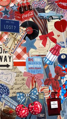 collage of patriotic items and signs