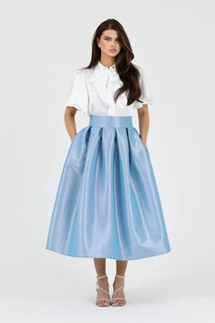 Sky Blue Taffeta Skirt, Skirt With Pockets, Skirt for Women, Classic Skirt, Ball Gown Skirt, Formal Skirt, Wedding Skirt. Taffeta skirt with sash included. Skirt has a pockets. Taffeta skirt makes a classical elegant look. This skirt is perfect for any occasion.  Waistline can be made wider or more narrow. Skirt can be made longer or shorter. You can choose length from 70-155cm (27-45 inches). More skirts you can see here:  https://www.etsy.com/shop/DesirCouture?ref=seller-platform-mcnav&section Cocktail Skirts, Taffeta Skirt, Ball Skirt, Gown Skirt, Evening Skirts, Wedding Skirt, Classic Skirts, Formal Skirt, Ball Gown Skirt