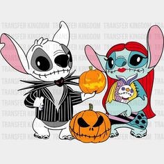 three cartoon characters with pumpkins and jack - o'- lantern on their hands