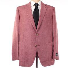 * Sleeve (Shoulder Seam To End Of Sleeve): 25.5 * Length (Bottom Of Collar): 30.5 * Shoulder To Shoulder: 18.5 * Pit To Pit: 22.75 * Waist (Across At Top Button): 21.75 Buttons Do Come With This Sport Coat. Luxury Pink Blazer With Notch Lapel, Luxury Pink Blazer With Lapel Collar, Formal Silk Blazer With Pockets, Silk Blazer With Pockets For Formal Occasions, Silk Blazer With Notch Lapel And Pockets, Designer Single Breasted Pink Blazer, Pink Business Blazer With Hidden Button Closure, Tailored Pink Blazer With Hidden Button Closure, Pink Blazer With Notch Lapel And Hidden Buttons