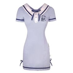 Kawaii Spring Blue Pink Bear Cute Sailor Dress ON469 - Navy Kawaii Summer Mini Dress, Kawaii Mini Dress For Summer, Kawaii Mini Length Summer Dress, Fitted Mini Length Kawaii Dress, White Fitted Kawaii Dress, Fitted White Kawaii Dress, Spring Kawaii Short Sleeve Dresses, Spring Short Sleeve Kawaii Dress, White Short Sleeve Kawaii Dress