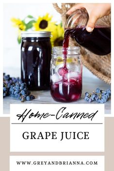 grape juice being poured into a jar