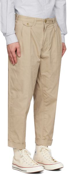 Tapered cotton twill trousers. · Belt loops · Four-pocket styling · Zip-fly · Pleats and button tab at front Supplier color: Khaki Tapered Cotton Bottoms With Belt Loops, Relaxed Fit Cotton Work Pants With Button Closure, Cotton Tapered Pants With Belt Loops, Classic Cotton Work Pants With Patch Pockets, Tapered Cotton Chinos With Belt Loops, Beige Cotton Chinos With Belt Loops, Relaxed Fit Cotton Cargo Pants With Button Closure, Straight Cotton Cargo Pants With Button Closure, Cotton Straight Cargo Pants With Button Closure