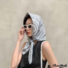 Olivia Mark - Large square scarf gray bird silk scarf female simple magnanimous fashion temperament twill silk scarf Large Square Scarf, Silk Scarf Style, Word Wrap, Bird In Bag, Square Scarf, Kurt Cobain, Scarf Styles, Olivia Mark, Head Scarf