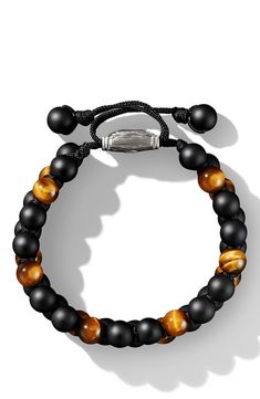 Sterling silver. Black nylon. Black onyx and tiger's eye beads, 8mm. Adjustable length. Imported. Spiritual Beads, Tiger Eye Beads, Eye Beads, Tiger's Eye, Black Nylon, David Yurman, Black Nylons, Tiger Eye, Black Onyx