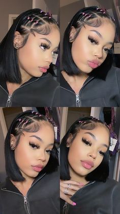 Rubberband Hairstyles Natural Hair Protective Styles, Straight Hairstyles For Black Women Medium Shoulder Length, Good Hairstyles For Black Women, Cute Hair Inspo For Short Hair, East Cute Hairstyles For Short Hair, Quick Hairstyles Short, Short Hair Styles Birthday, Blackgirls Hairstyle, Straight Hairstyles For Black Women Real Short