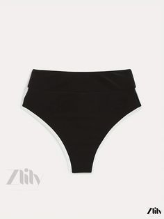 Zlily - Womens High-Stretch, High Cut Beachwear Bottom - Black Contrast Trim Bikini Bottom for Swimwear & Clothing Black Summer Yoga Bottoms, Black Seamless Beach Bottoms, Black Seamless Bottoms For Beach Season, Seamless Black Beach Bottoms, Black Summer Tankini Brief, Swimwear Outfit, Contrast Trim, High Cut, Briefs