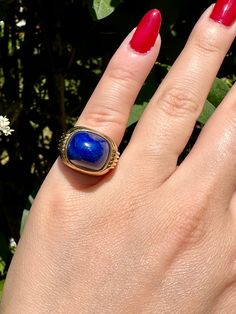 Vintage Sugarloaf lapis ring in 18k , fabulous style size 61/4 , 12.23 grams Formal Lapis Lazuli Gemstone Ring, Fabulous Style, Lapis Ring, Blue Band, Nantucket, Rings Statement, Lapis Lazuli, Statement Rings, Jewelry Rings