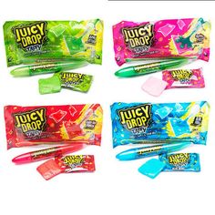 four different flavors of juicy drop candy