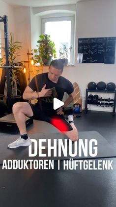 a man is doing squats on a mat with the words,'dehnung add