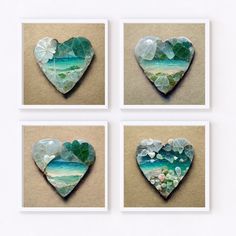 Aloha! Bring Hawaiian Vibe into your home or office with this collection of four digital wall art, "Sea Glass Blue Hearts". A beautiful collection of high-resolution wall art ready to print and frame in various sizes. The Sea Glass Blue Heart collection looks like sea glass stones you would find wandering the beaches of Hawaii. With the feel of finding these treasures on the warm sand, each unique design has shades of blue, white, and golden sand specs. Look closely to see plumeria and hearts.  All four images can be printed in multiple sizes: 30x30, 24x24, 20x20, 16x16, or 12x12.  Whether you buy and frame the collection for your home or give them as a gift. Hawaiian Vibe Art brings you the aloha spirit year-round. No physical art will be shipped, and no frames will be included. Colors ma Beach Glass Art, Vibes Art, Blue Hearts, Heart Wall Art, Art Sea, Wall Art Collection, Heart Wall, Blue Heart, Digital Wall Art