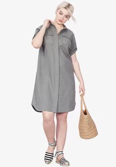 Made from lightweight & airy linen, this vacay-ready shirt dress is must-have. Complete your look with espadrilles & a straw bag. Straight silhouetteRounded Plus Size Womens Clothing, Shirtdress, Plus Size Casual, Curvy Fashion, Women Dresses, Womens Fashion Casual, Clothing Patterns, Plus Size Dresses, Plus Size Fashion